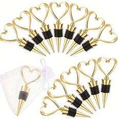 6 set (12 st) - (1 set = 1 vinpropp + 1 gasvävpåse) Hjärtformade vinproppar för bröllop, brudgåvor för gäster, hjärtformade vinproppar i plast med vit - Guld (6 set,1 set (1 flaskpropp + 1 påse),6-pack (6 flaskproppar + 6 påsar))