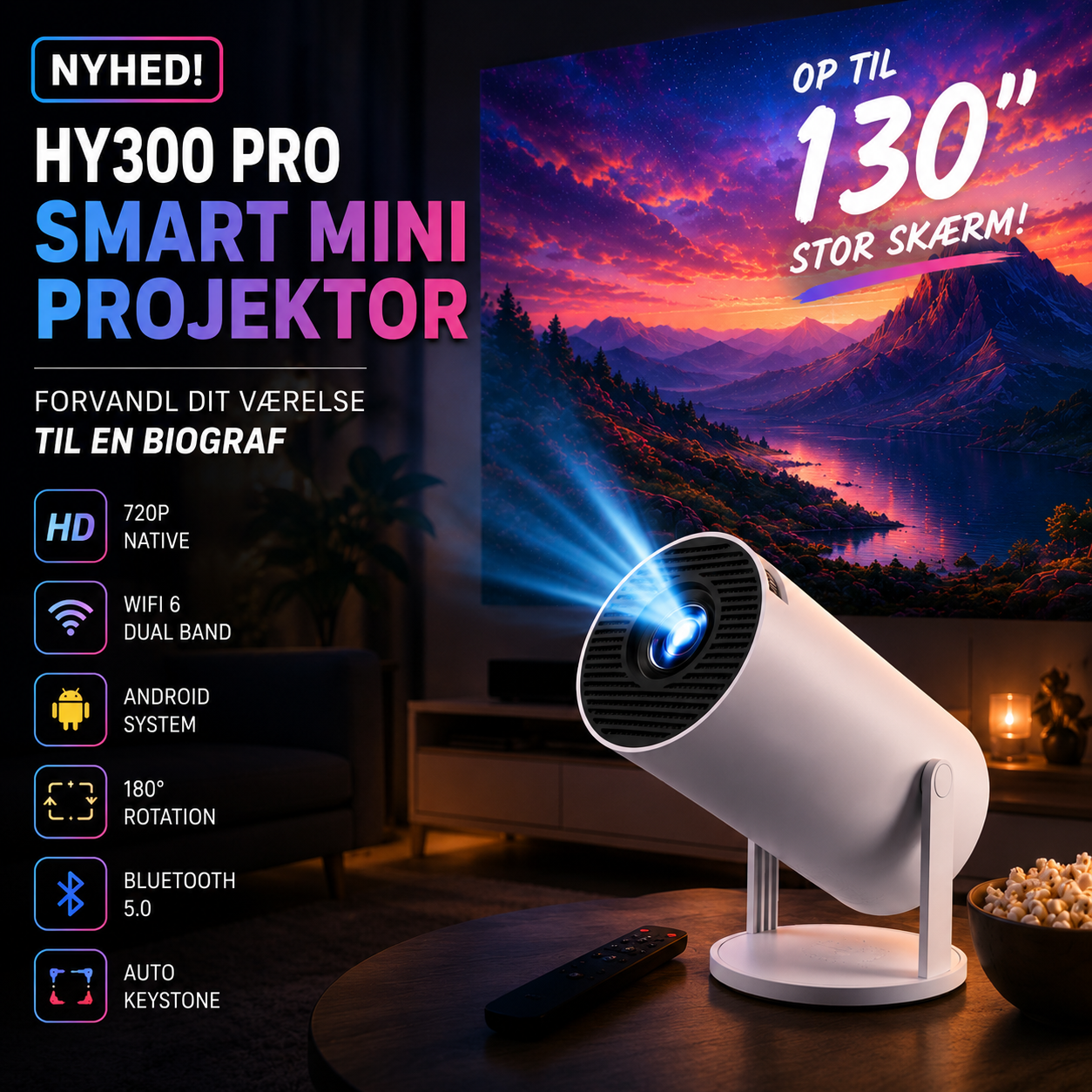 HY300 Pro HD Mini Projektor med Android & WiFi