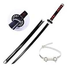 Uvency Katana Sword Wood Slayer Cosplay Tanjiro Halloween Prop Slayer Sword Anime Fans Wooden Sword Samlarföremål/With White Belt