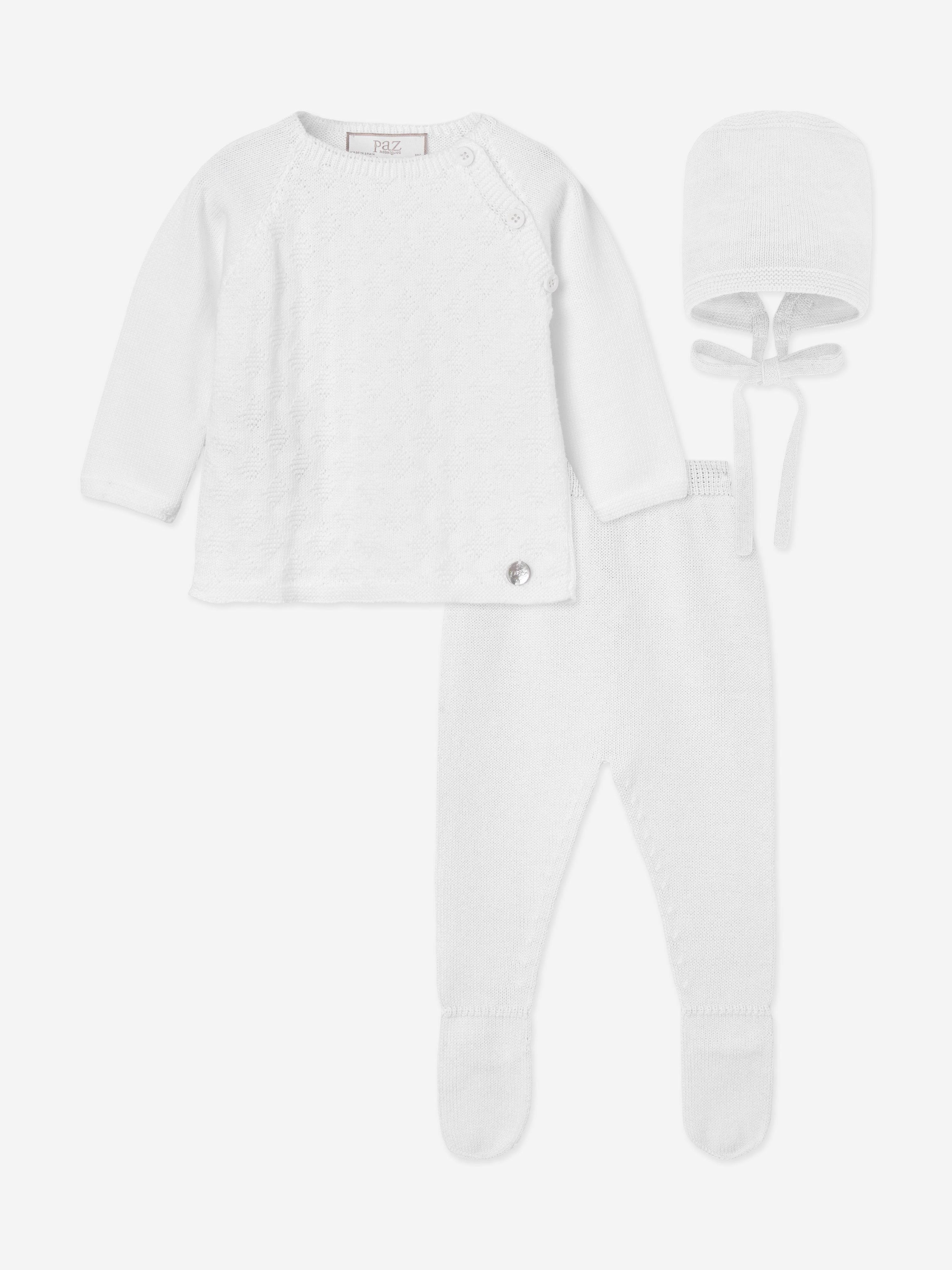 Paz Rodriguez Baby Cotton 3 Piece Set in White - White / 0 - 6 Mths (0 - 6 Mths)