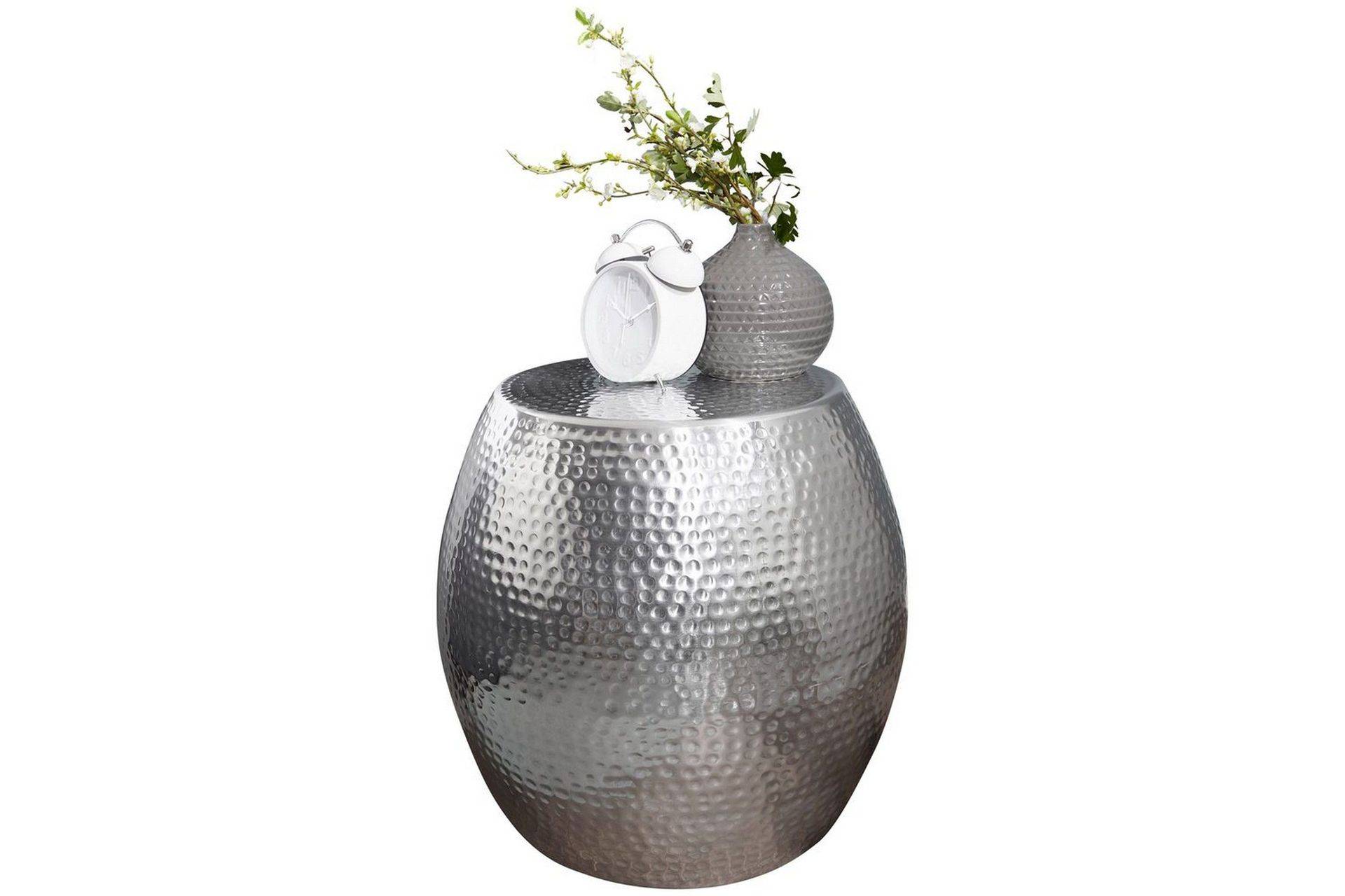 Sido bord Wohnling rund 30 cm, 42 cm höjd, aluminium med hamrat utseende, orientalisk stil Silver - Lampbord & sidobord Grå