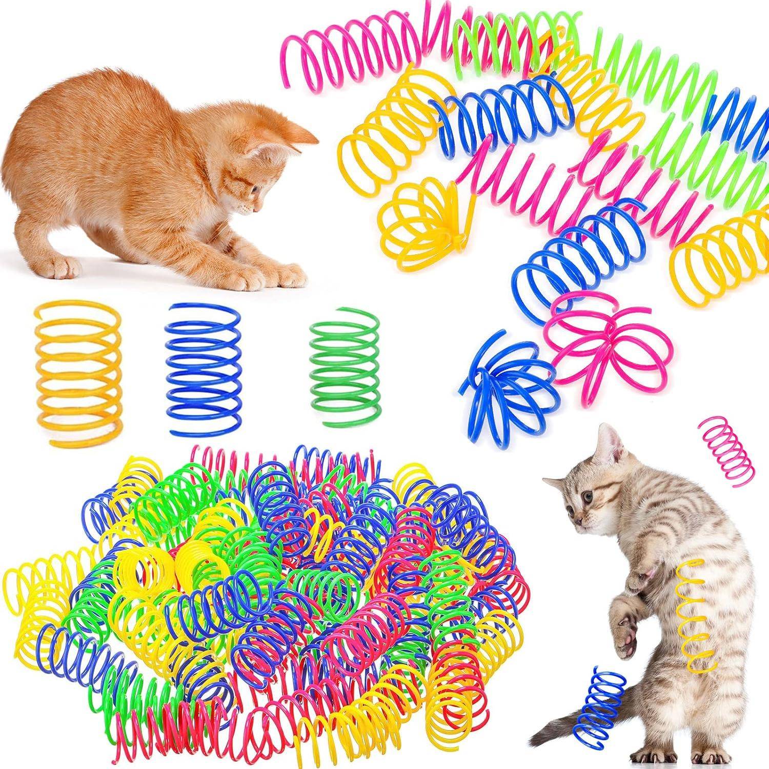 4/200 st Kattfjäderleksak, Kattspiralleksaker Interaktiva för Inomhus Färgglada Katter Plastfjädrar Spole för Kattunge Jakt Slå