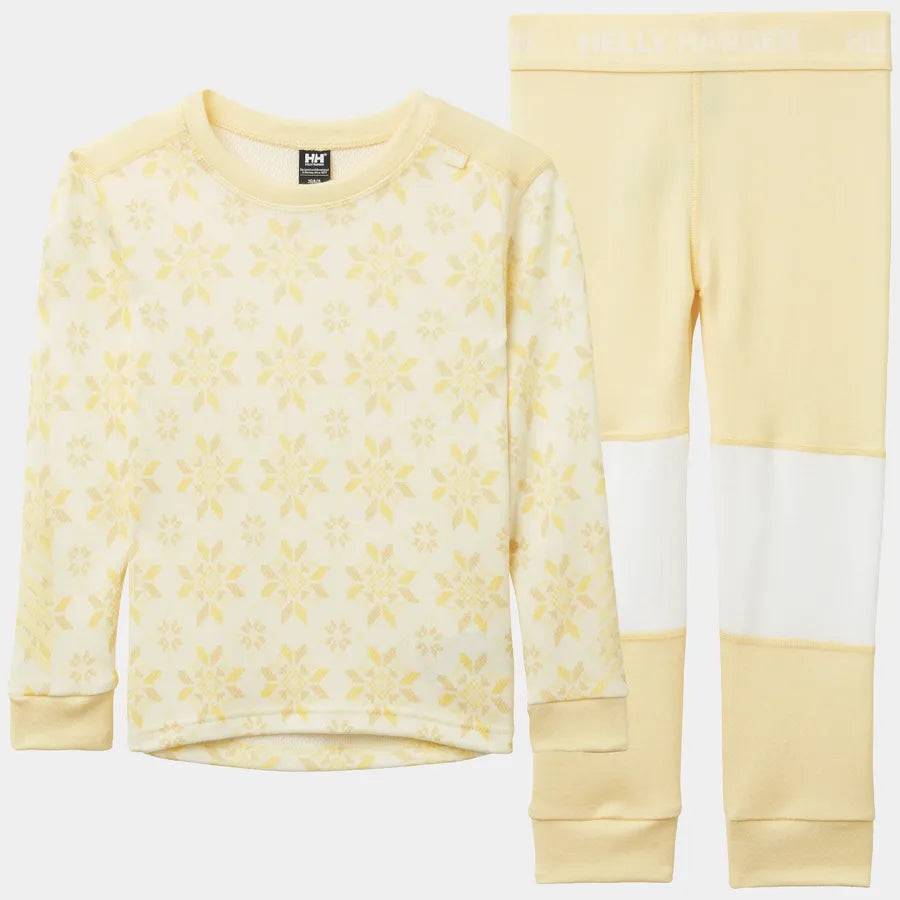 Helly Hansen Kids' Graphic LIFA® Merino Wool Base Layer Set Skiundertøj Børn - Yellow Cream - Yellow Cream / 110 cm / 5 år