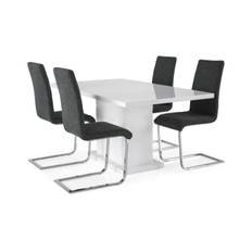 Concept 55 Ratliff Förlängningsbar Matgrupp 160 cm med 4 Cibus Stol - Vit/Grå/Krom Matgrupper Vit,Krom Trä