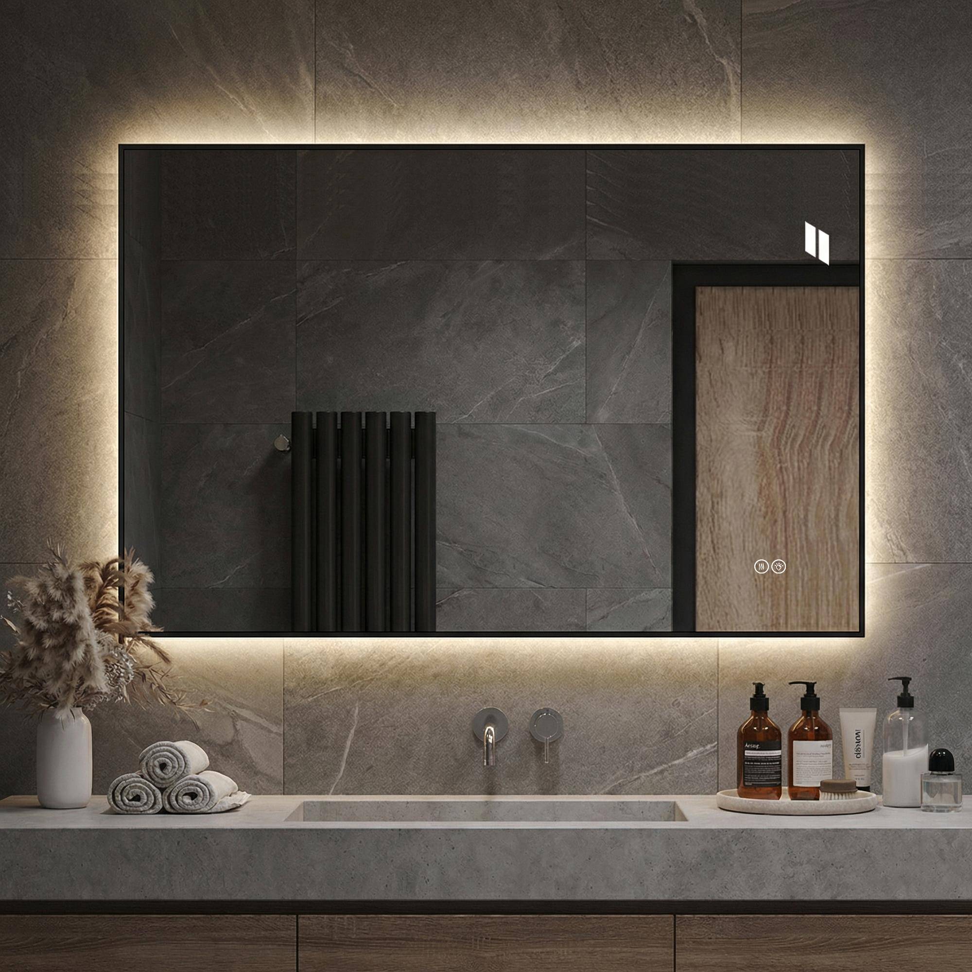 LED-badrumsspegel 50x70 cm med aluminiumram, bakbelyst, imfri, 3 ljusfärger, steglöst dimbar, minnesfunktion, 5 mm kopparfritt silver silver
