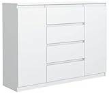 Byrå med 2 dörrar 4 lådor Vit Matt 120 cm, Klassisk Sideboard, Multifunktion Kommode, Modern Skåp, Möbler för Vardagsrum 120,4 x 101,5 x 39 cm