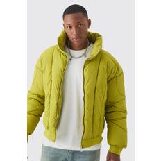 Mens Boxy Abstract Quilted Funnel Neck Puffer In Lime