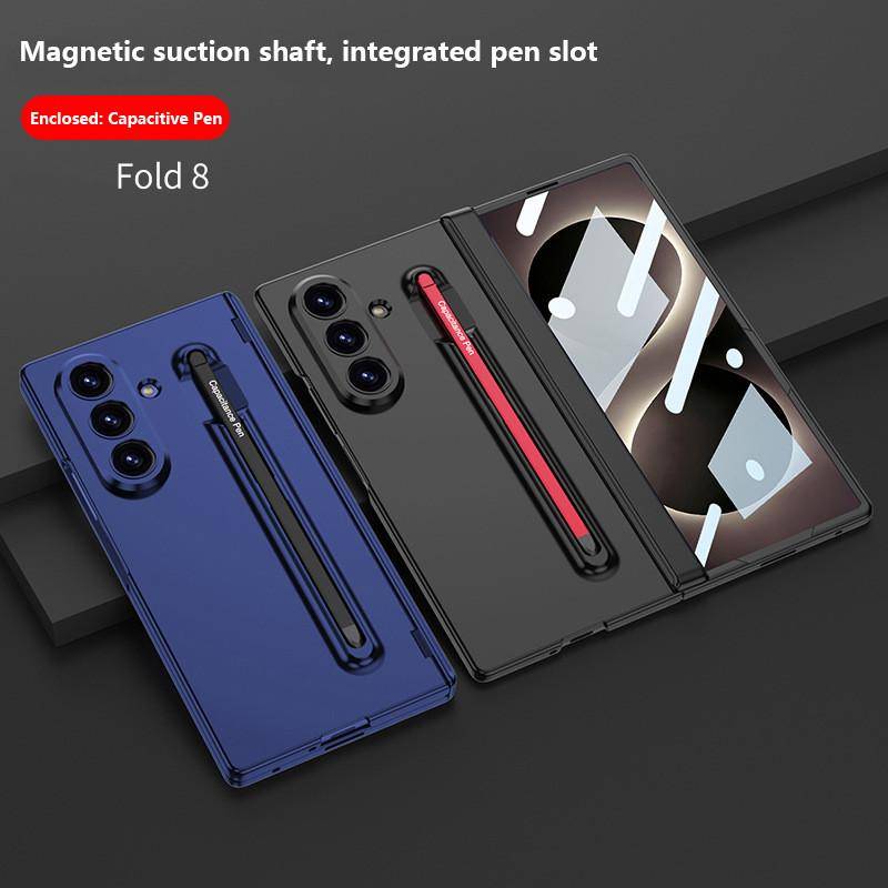 Skyddande Hållare Fodral för Samsung Galaxy Z Fold 8 Ultra Fold8 Ultra 5G Magnetiskt Gångjärnsfodral med Pekpenna blå
