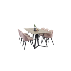 Venture Home - Maggie Matbord och 6 st Velvet stol - Rosa