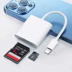 2-i-1 kortläsare TF/SD-kort Kamera Minneskort Lightning-adapter kompatibel med Apple IPhone/IPad/OTG-datakabel - Vitt