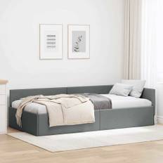 vidaXL Hjørnesengramme Mørkegrå 100 x 200 cm Stof og Ingeniørtræ