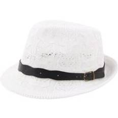 Sommar dam ull stickad mesh andas curling jazzmössa läder bälte panama hatt herr tidvatten hatt - 4
