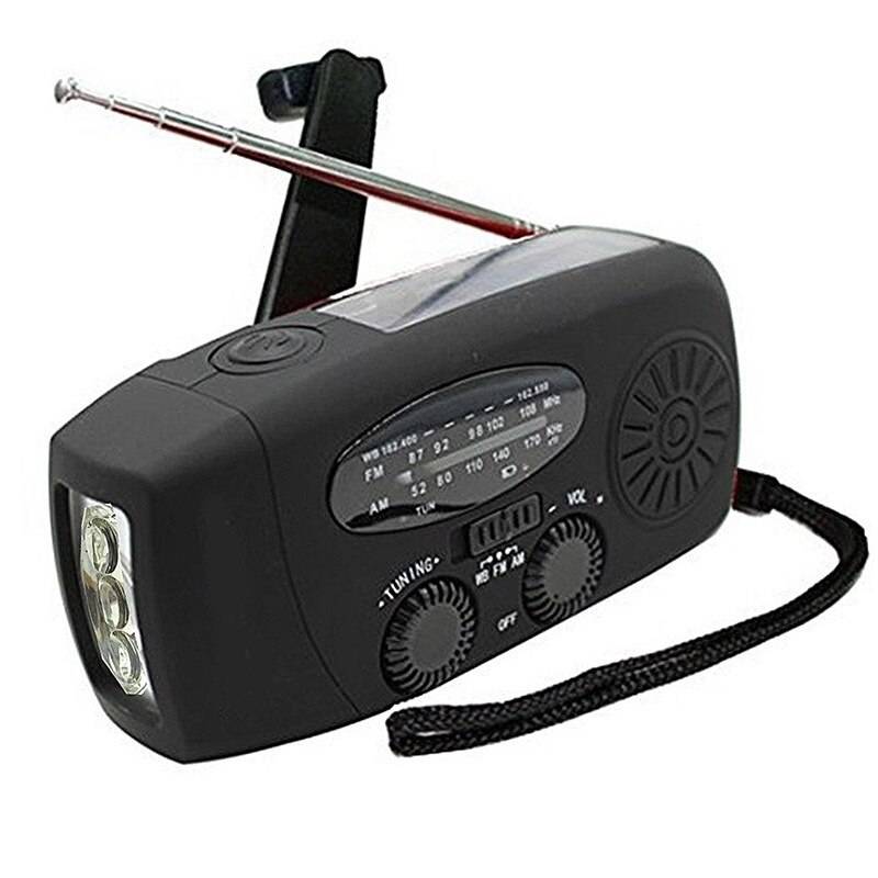 Wind up solar radio, nödhandvev radio dynamo radio med uppladdningsbar usb telefon laddare, ficklampa ficklampa för nödsituation - Svart