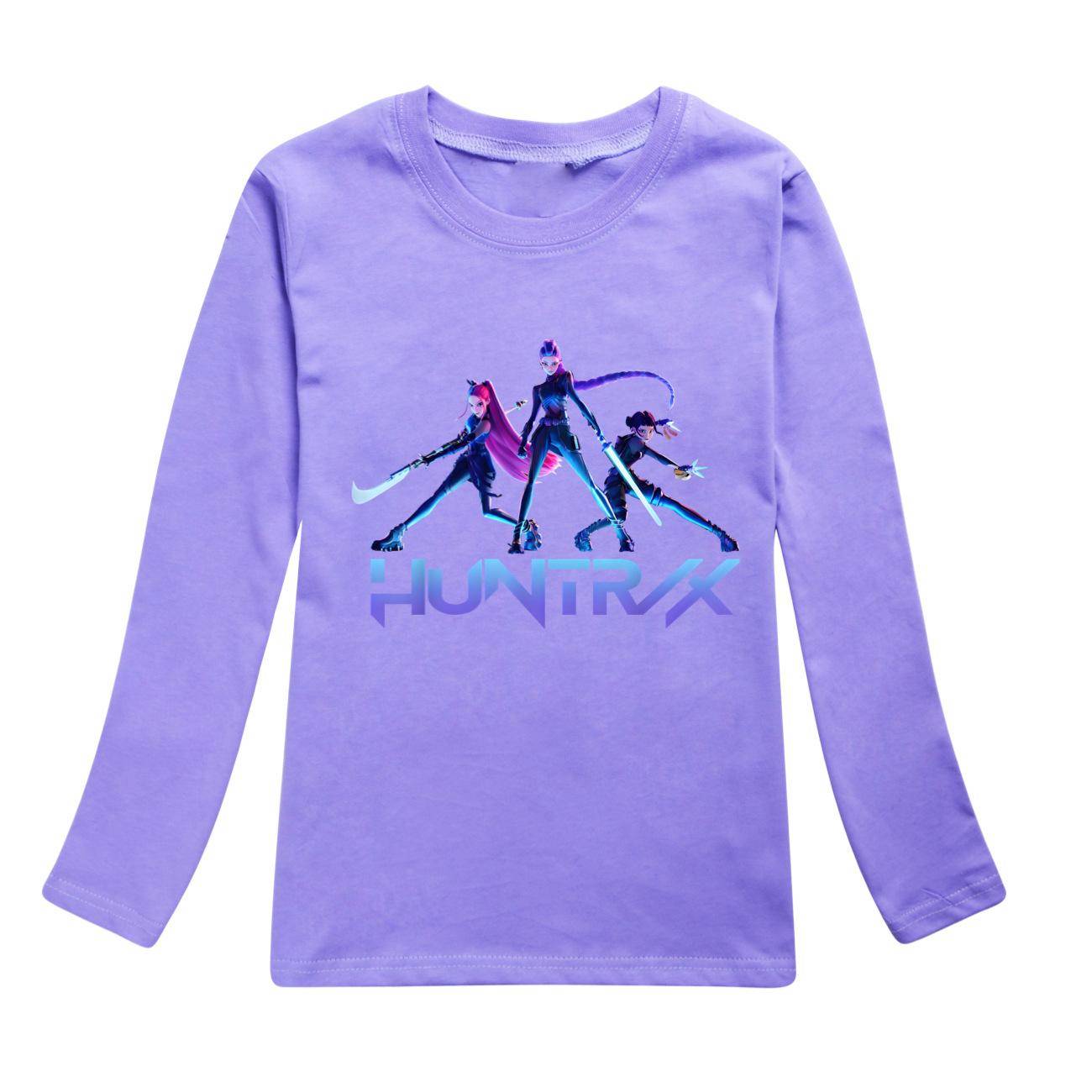 KPop Demon Hunters Huntrix Barn T-shirt Mode Tecknad Casual Kläder Ungdom Lös O-ringad T-shirts Flickor Pojkar Långärmade Toppar cm pink