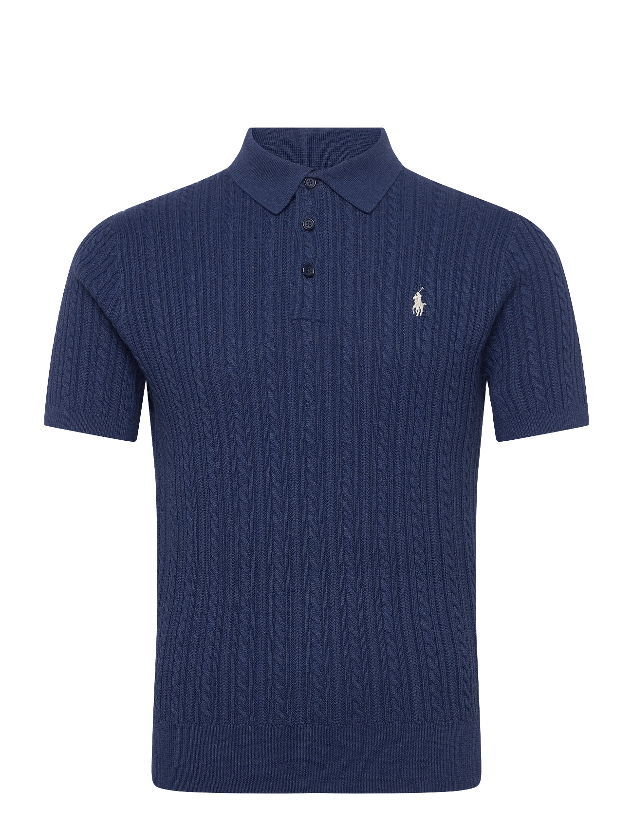 Polo Ralph Lauren Cable-Knit Cotton Polo-Collar Sweater - Navy - L