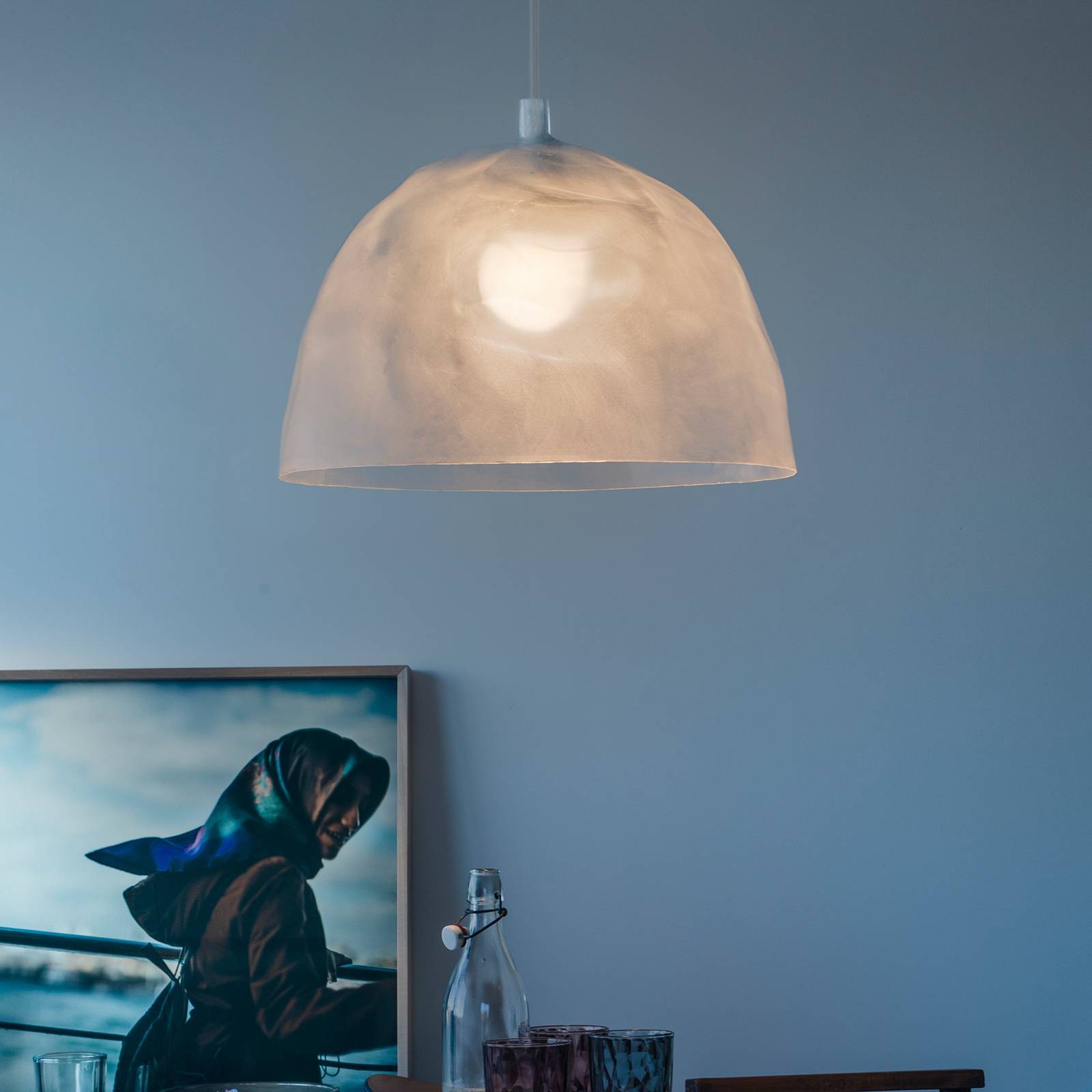 Foscarini Design pendellampa Bump, dimbar, Vitt / opal, Vardagsrum / matsal, Syntetmaterial, Design, Pendellampa