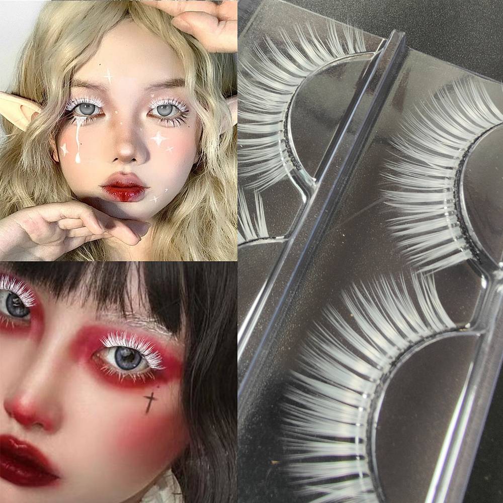 3 Pairs Silk 3D Mink Cosplay White Eyelashes Vegan Soft Fluffy Cartoon White Lashes Extension Show Stage Makeup Beauty