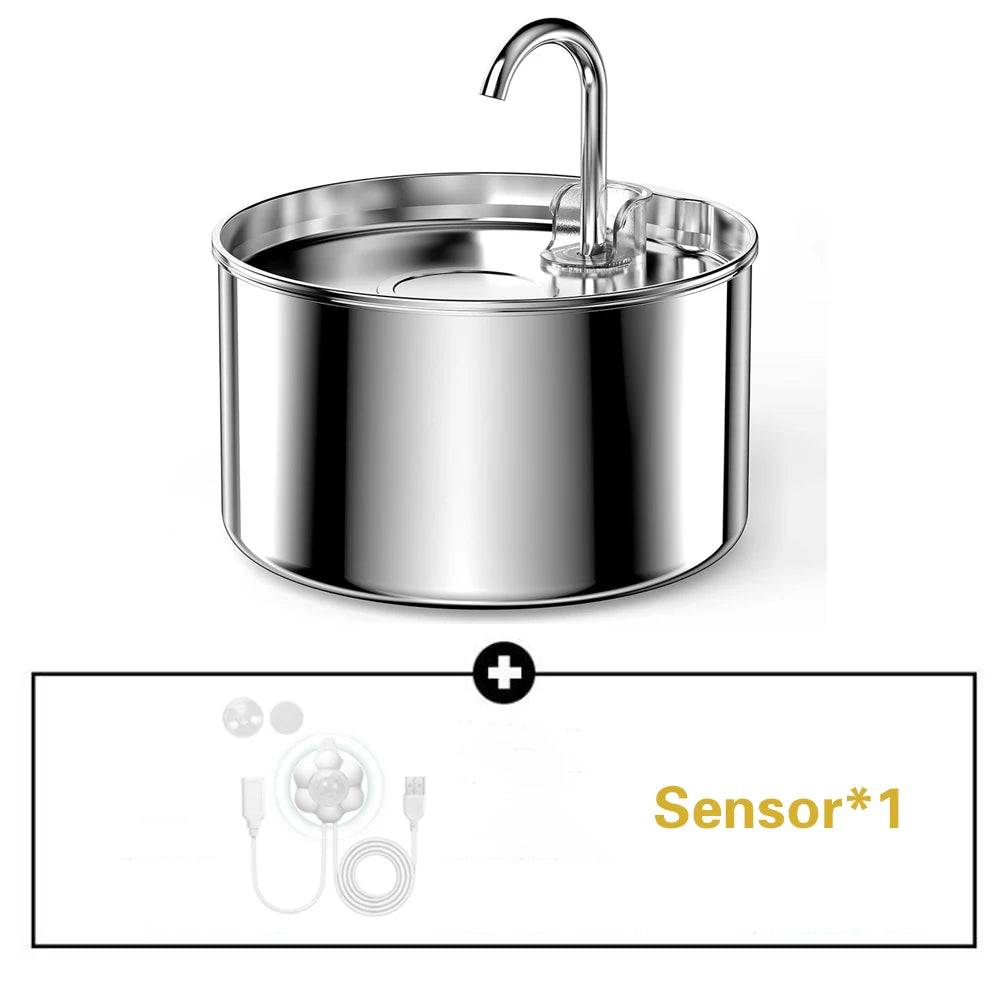 2.2L Stainless Steel Silent Pet Water Fountain — Dual Style with Filter & Sensor Options - B add Sensor