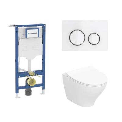 Geberit Duofix 112 cm toiletpakke inkl. Ifö Spira Modern væghængt toilet inkl. toiletsæde, Geberit Sigma50 round hvid/krom