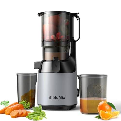 BioloMix kall citruspress, långsamtuggpress med 13 cm extra stor kraftkanal