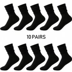 10pcs/Set Men's Comfortable Ankle Socks, Black Simple & Fashionable Loose Fit Unisex Crew Socks - Gentle Skin Care, Elastic & Breathable, No Constraints, Seamless Toe Design For All-Day Comfort