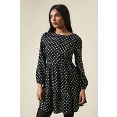 Petite Black Spot Tiered Hem Mini Dress, Black - 14