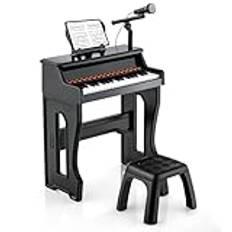 KOMFOTTEU Barnpianoset med 37 knappar, elektroniskt piano med justerbart musikstativ och mikrofon, E-piano-tangentbord inkl. pall, tangentbord för barn från 3 år (svart)