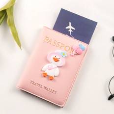 Cute Goose-Shape Passport Holder, Travel Wallet With Rfid Blocking Credit Card & Sim Card Slots, Air Ticket & Cash & Id Bag, Anti-Theft Pouch For Inte - Pink