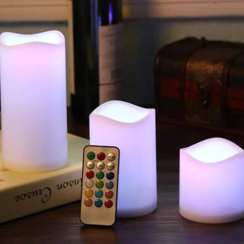 LED-värmeljus - 3 st. - 7,5/11,5/15 cm - m/fjärrkontroll - m/färgbyte