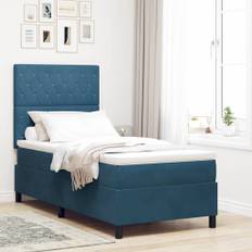vidaXL Box spring seng med madras Mørkeblå 90 x 200 cm Fløjl