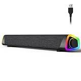 SOULION R30 Plus datorhögtalare, USB-driven Bluetooth PC-soundbar, LED-lampor med strömbrytarknapp, bärbar dator soundbar för stationära bärbara datorer, svart (inte 3,5 mm AUX)