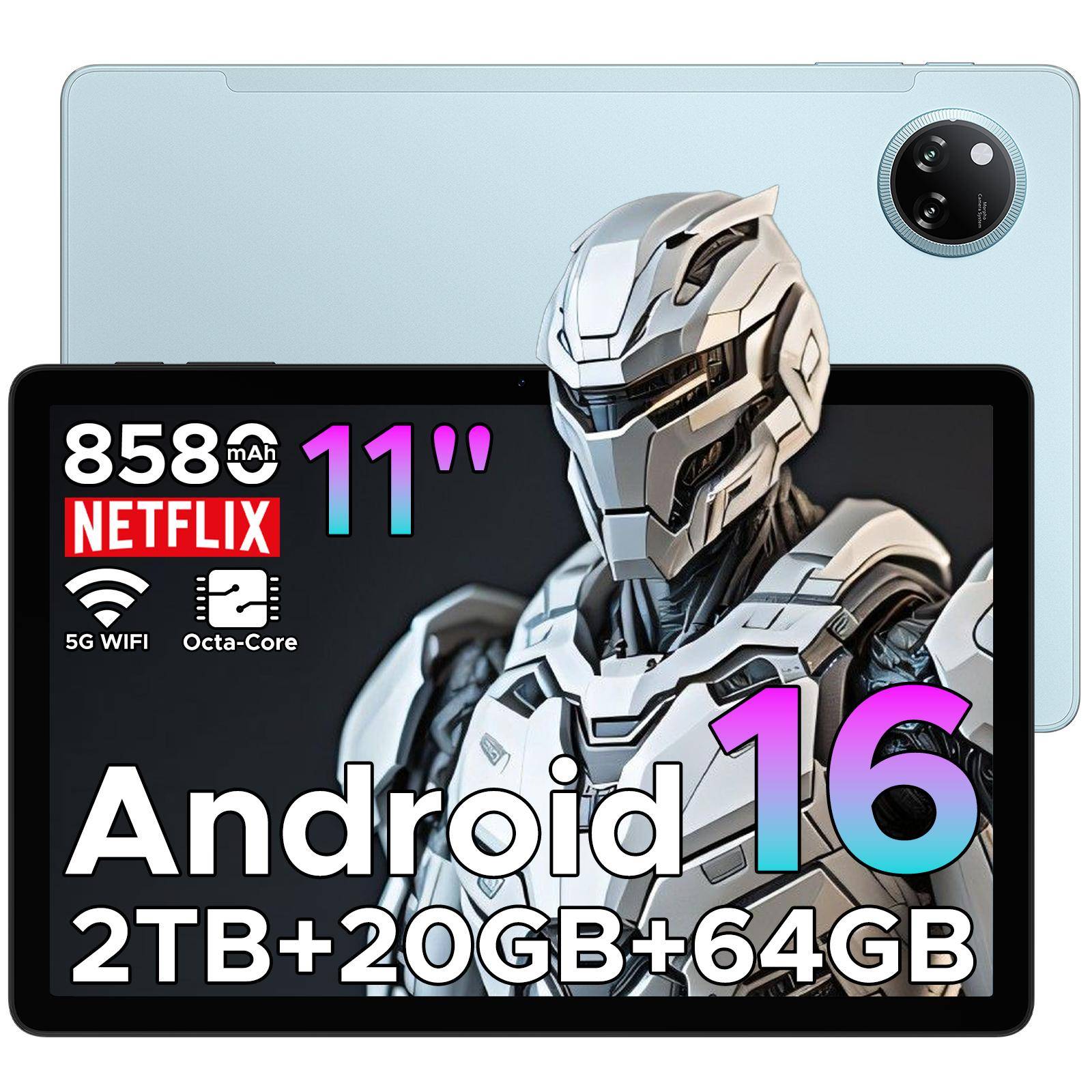 DOOGEE TAB A9+ Android 16 Tablet, 11 Inch Tablet with Gemini AI, 8580mAh & T7200 Octa Core Android Tablets, 20GB+64GB/2TB, 13MP+5MP
