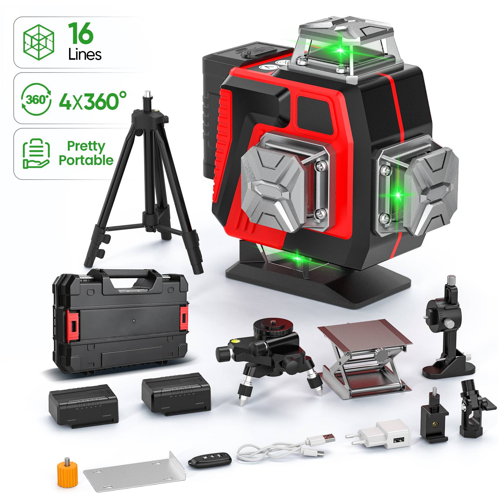 16 Lines 4D Laser Level green line SelfLeveling 360 Horizontal And Vertical Super Powerful Laser level green Beam laser level