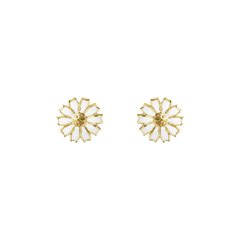 DAISY Ørestikker, Georg Jensen, Sterlingsølv belagt med 18 kt. guld / Hvid emalje