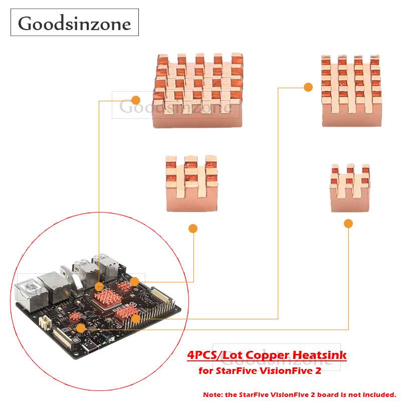 4PCS/Lot Copper Heatsink for StarFive VisionFive 2 - 4-Pack Pure Copper Coolers with Thermal Pads for CPU RAM LAN Chip Cooling