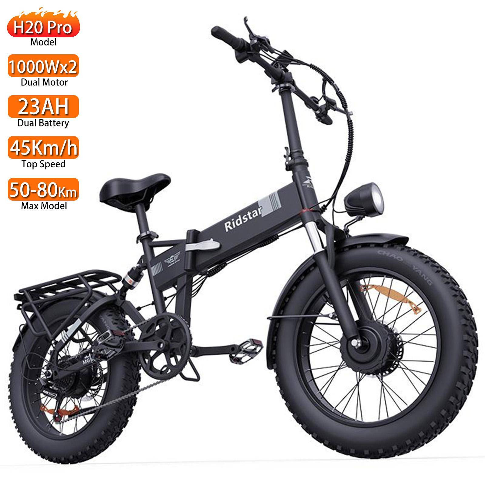 Elektrisk cykel Ridstar H20 Pro 1000Wx2 Motor Vikbar Elcykel För Vuxen 48V 23AH LCD-display Topphastighet 45 km/h 20 x4.0  Däck