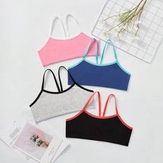 4st Set Tween Girls Minimalist Comfy Contrast Strap Camisole Bralette Set - Multifärgad (8Y,9Y,10Y,11Y,12Y)