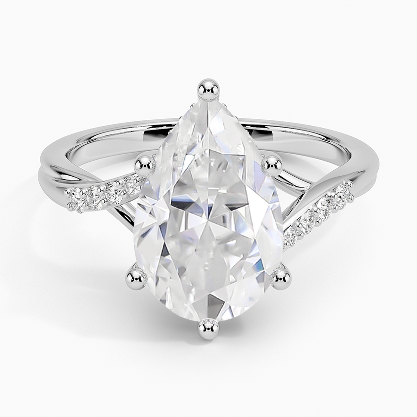 14K White Gold Moissanite Chamise Hidden Halo Diamond Ring