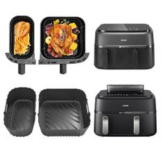 Luftfriteringstillbehör för Philips Dual Basket Airfryer 3000-serien, 2-pack, återanvändbara silikoninlägg för Philips luftfritös med 2-lådor på 9 l (svart)