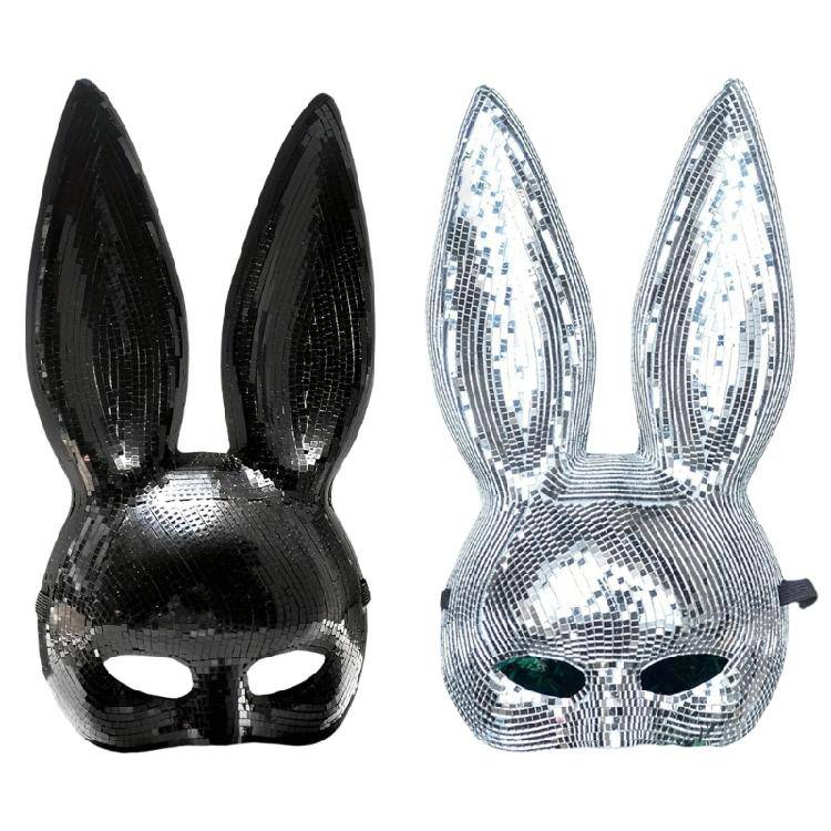 Festival Kaninansiktsmask med Elastiska Huvudbonader Realistisk Kaninmask Kaninansiktsmask Kostym för Vuxna Cosplays silver