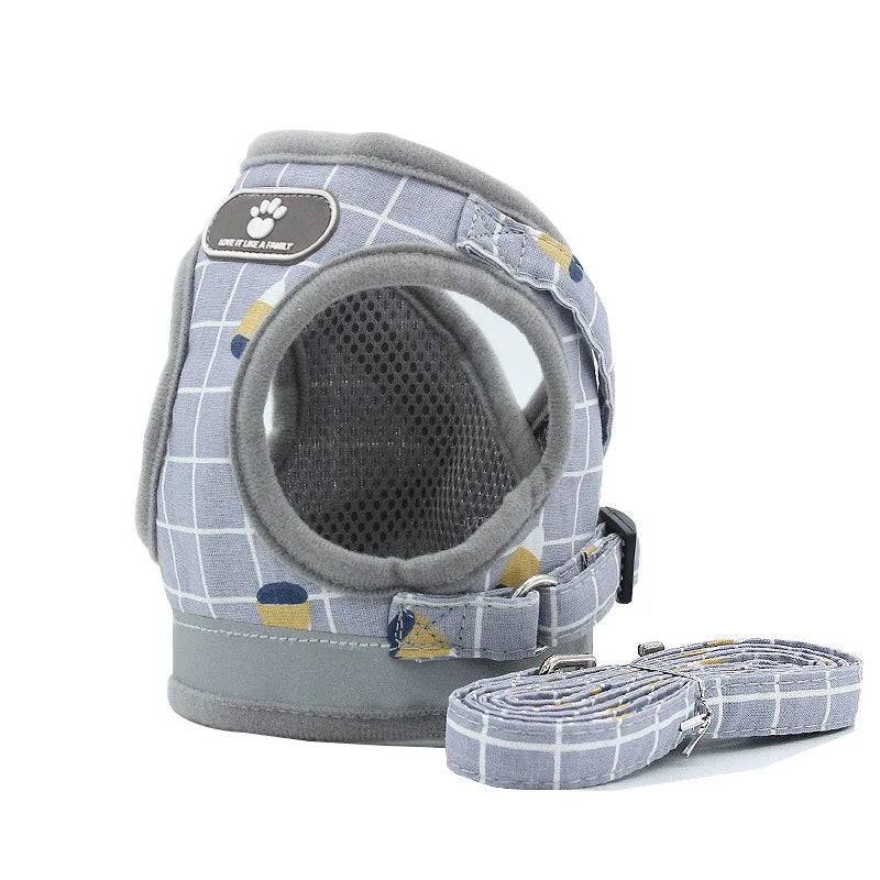 Adjustable Reflective Vest Harness & Leash Set for Small Dogs & Cats - Grey / M (M)