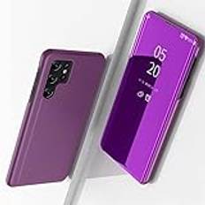 För Samsung S22 Fodral, Smart Clear View Fönster Elektroplätering Ställ PC Spegel Flip Folio Fodral Cover Ultra Slim Full Body Skyddsfodral,Purple,S22