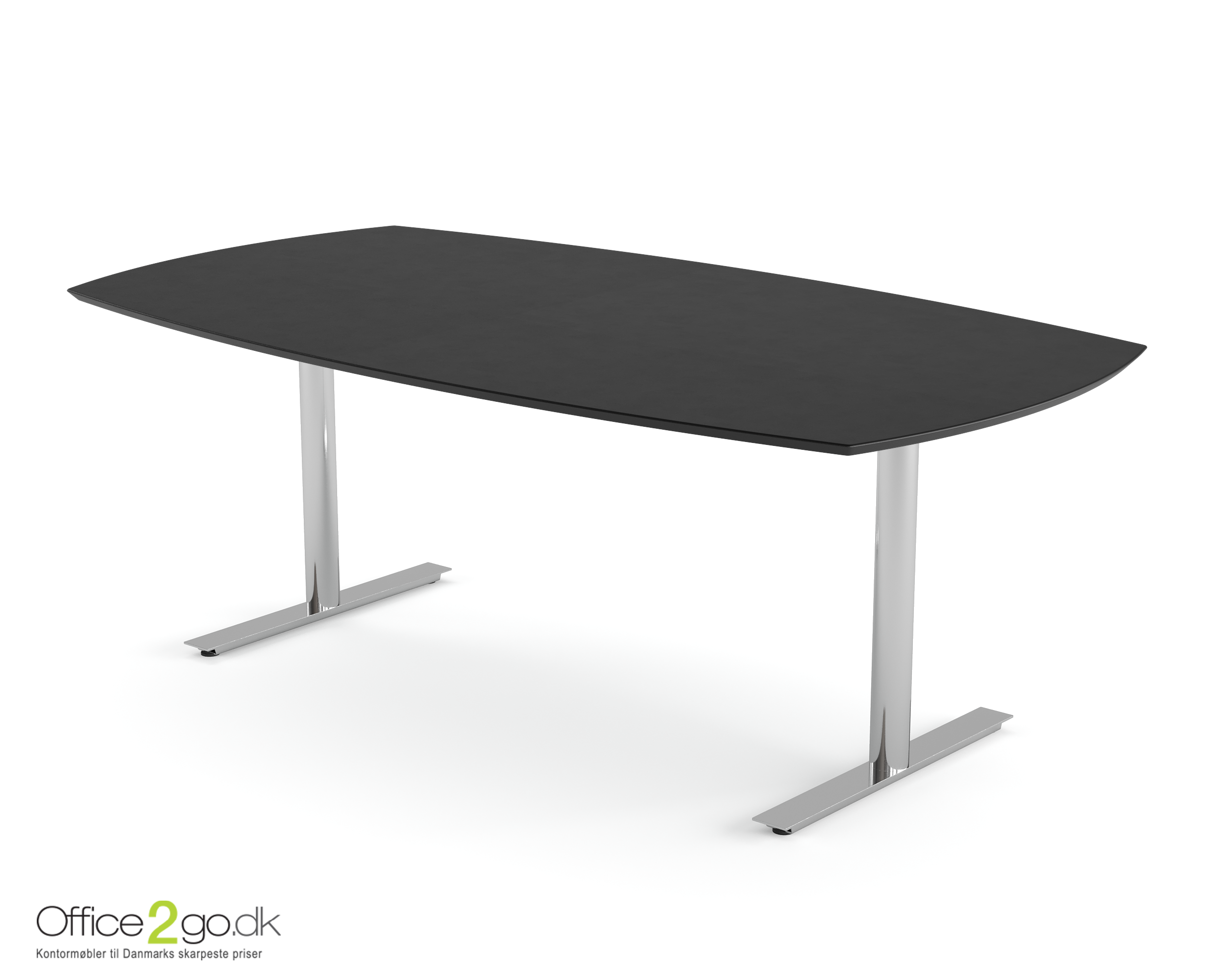 Inline mødebord (tøndeformet bordplade) - 200 cm - Krom