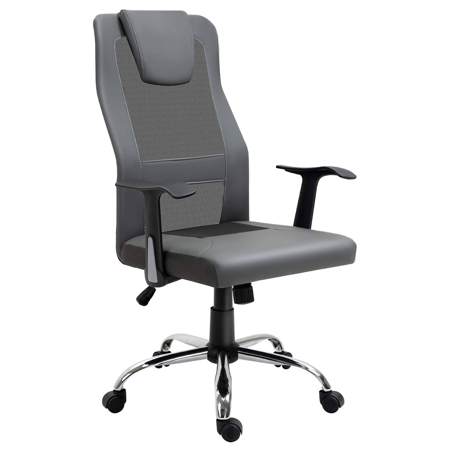 Ergonomisk lederstol i gråt kunstlæder, justerbar