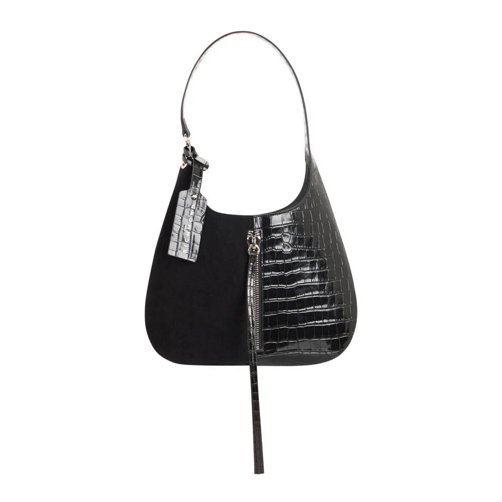 John Richmond Skuldertaske i bi-material med krokodilleprint - Tasker - Dame - Sort - ONE SIZE - Uld