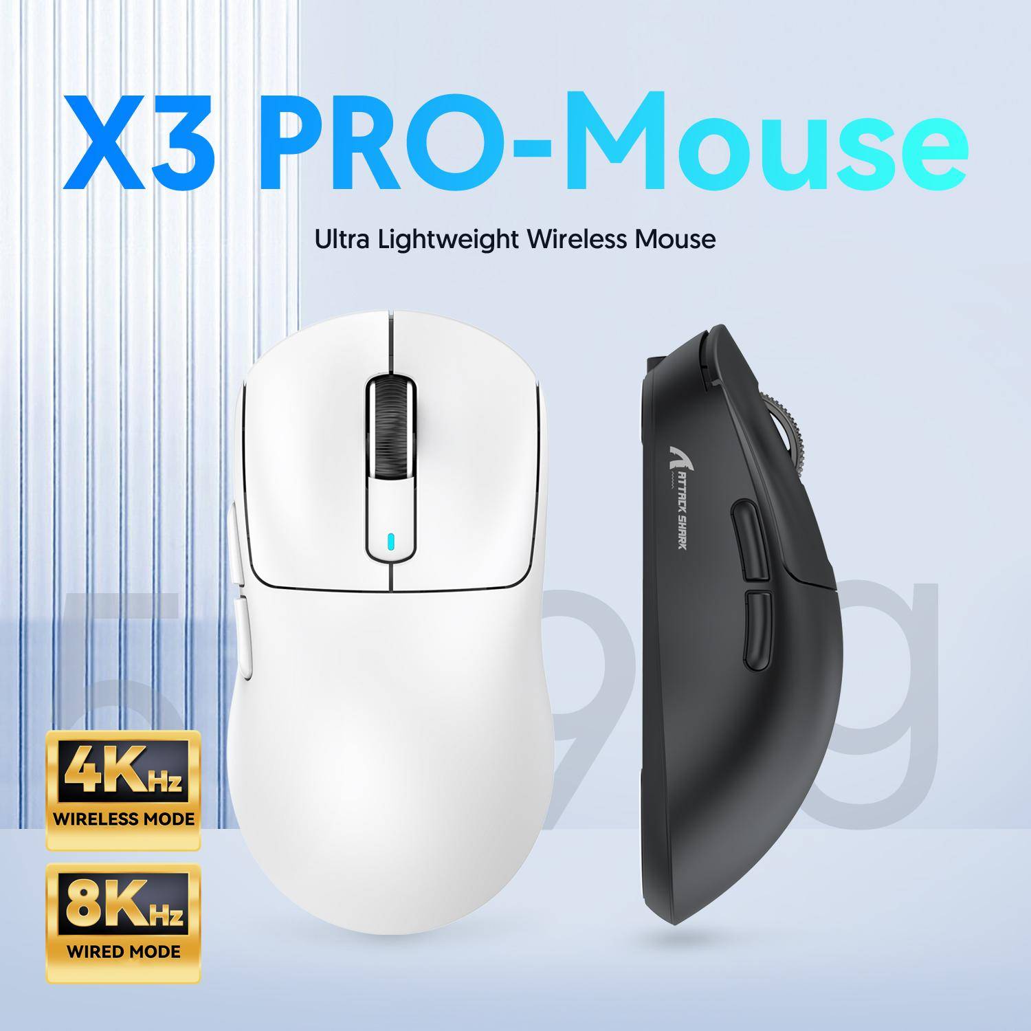 Attack Shark X3Pro X3 Trådlös Mus Lättviktig PAW3395 26000dpi Tri-Mode Anslutning Makro Spelmus för Win/Xbox/PS/Mac