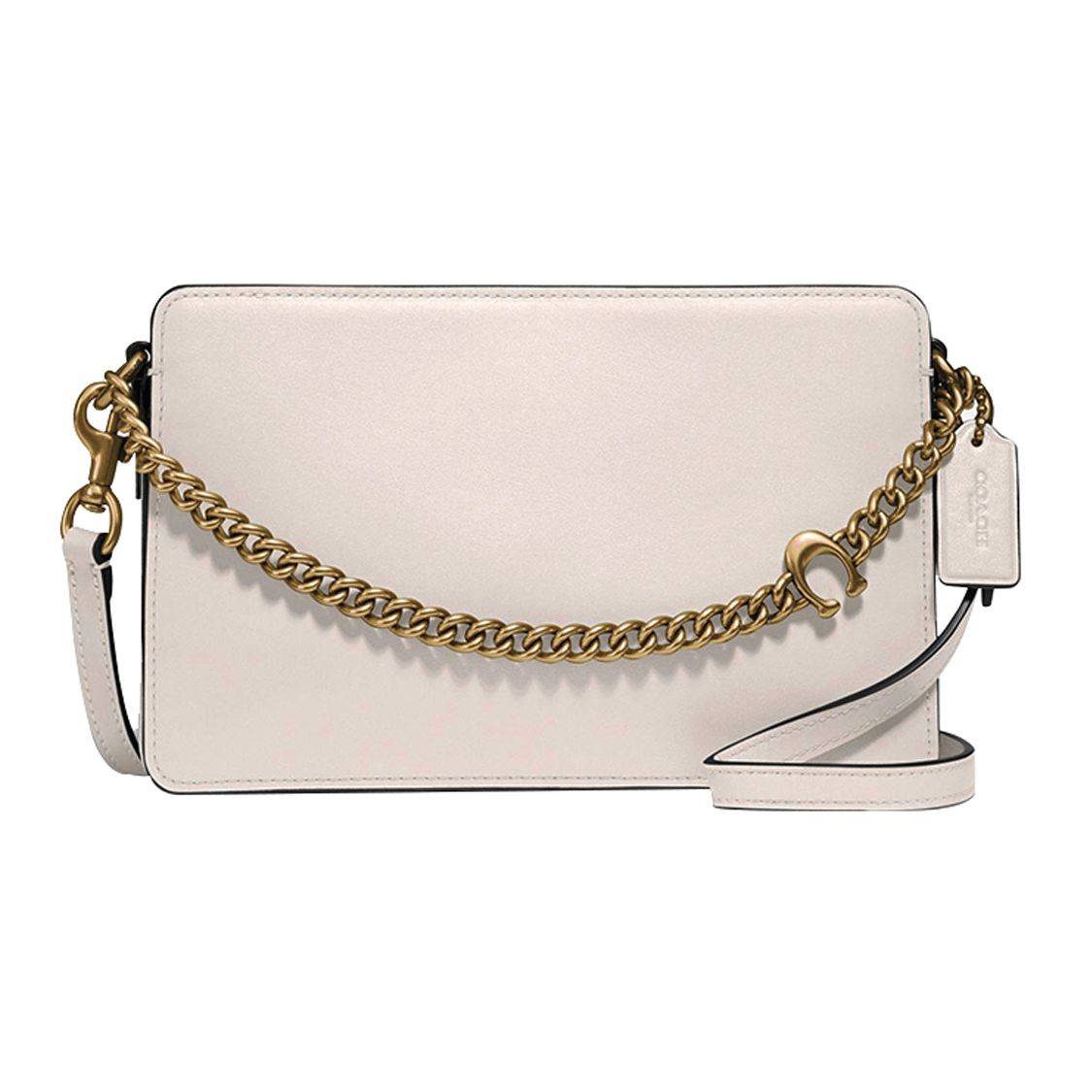 Coach Signature Chain Crossbody 23 Small Classic Logo C Chain Leather Shoulder Bag Women bags White 78801-B4HA Basic Set (Bag+Dust Bag)