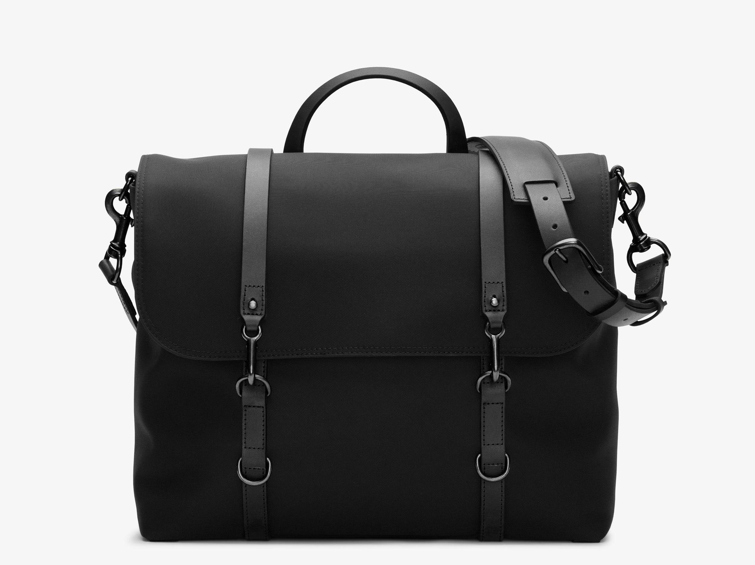 M/S Satchel – Eclipse Black/Black - 80% recycled nylon / 20% full-grain bridle leather / Eclipse Black Nylon / 4202.92