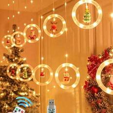 1 st juldekorationslampor, LED-gardinlampor, med jultomten, snögubbe, ren, julgran och Rödluvan, USB-driven, med fjärrkontroll, 8 dimningslägen, lämpl (1 set)