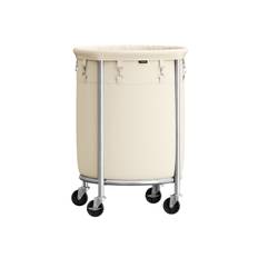 SONGMICS Laundry Basket on Wheels, Laundry Trolley 110L, Round Laundry Hamper with Steel Frame and Removable Bag, 4 Castors and 2 Brakes, Cream and Si